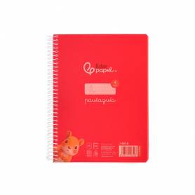 Cuaderno espiral liderpapel din a5 pautaguia tapa plastico 80h 90gr cuadro pautado 4mm con margen color rojo - BE58