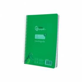 Cuaderno espiral liderpapel din a5 pautaguia tapa plastico 80h 90gr cuadro pautado 4mm con margen color verde - BE59