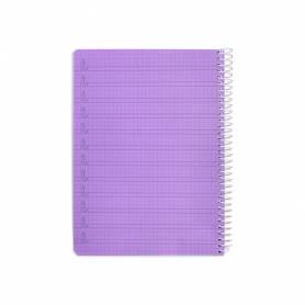 Cuaderno espiral liderpapel din a5 pautaguia tapa plastico 80h 90gr cuadro pautado 4 mm con margen color violeta - BE60