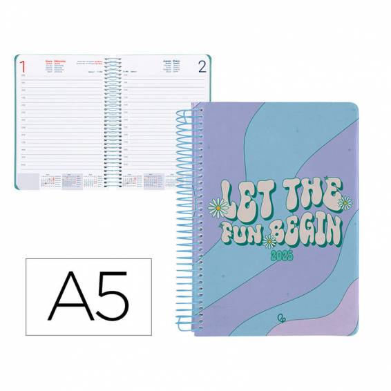 Agenda espiral liderpapel zant e a5 2025 día página color azul papel 70 gr - 