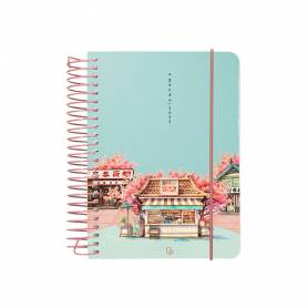 Agenda espiral liderpapel sant orini a6 2025 día página cherry blossoms papel 60 gr - 