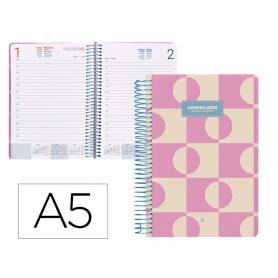 Agenda espiral liderpapel clas sic a5 2025 día página color rosa papel 70 gr - 