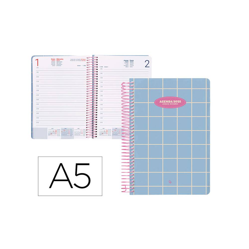 Agenda espiral liderpapel clas sic a5 2025 día página light color azul papel 70 gr - 