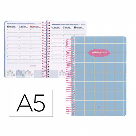 Agenda espiral liderpapel clas sic a5 2025 semana vista light color azul papel 70 gr - 