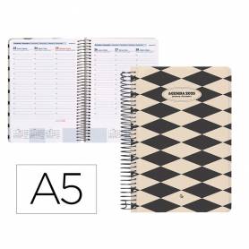 Agenda espiral liderpapel clas sic a5 2025 semana vista blanco y negro 1 papel 70 gr - 