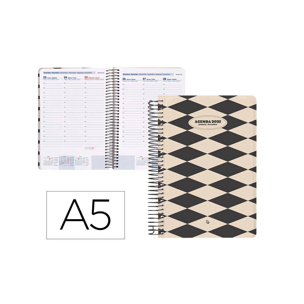 Agenda espiral liderpapel clas sic a5 2025 semana vista blanco y negro 1 papel 70 gr - 