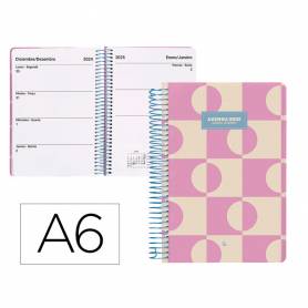 Agenda espiral liderpapel clas sic a6 2025 semana vista color rosa papel 70 gr - 