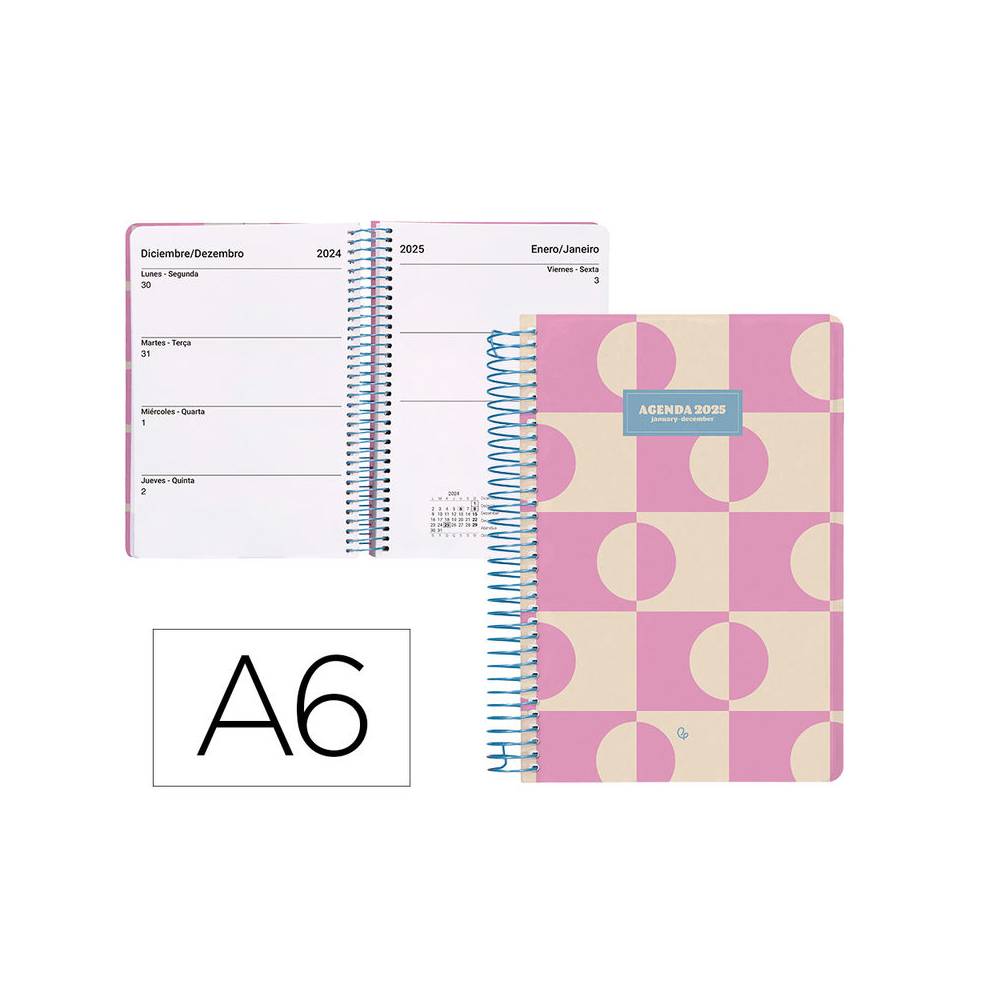 Agenda espiral liderpapel clas sic a6 2025 semana vista color rosa papel 70 gr - 