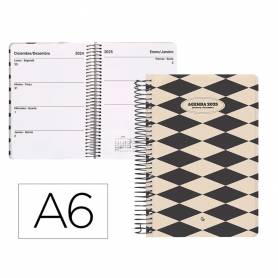 Agenda espiral liderpapel clas sic a6 2025 semana vista blanco y negro 1 papel 70 gr - 