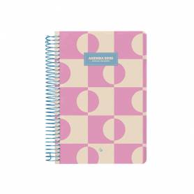 Agenda espiral liderpapel clas sic a6 2025 día página color rosa papel 70 gr - 