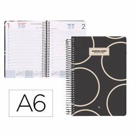 Agenda espiral liderpapel clas sic a6 2025 día página blanco y negro 2 papel 70 gr - 