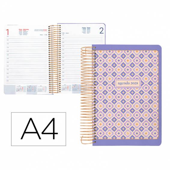 Agenda espiral liderpapel peri ssa a4 2025 día página color morado papel 80 gr - 