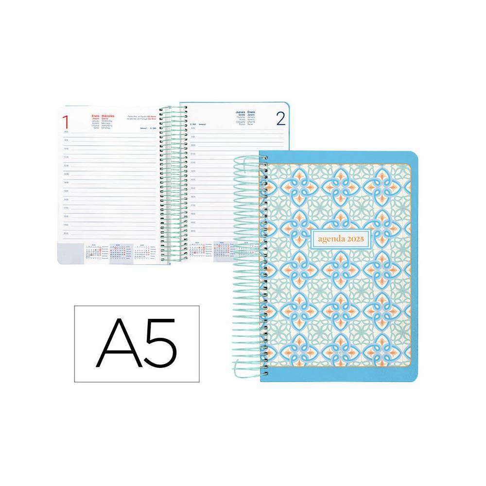 Agenda espiral liderpapel peri ssa a5 2025 día página color azul papel 80 gr - 