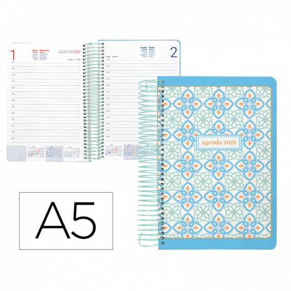 Agenda espiral liderpapel peri ssa a5 2025 día página color azul papel 80 gr - 