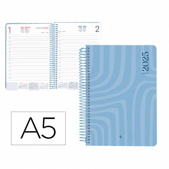 Agenda espiral liderpapel syro s a5 2025 día página color azul papel 60 gr - 