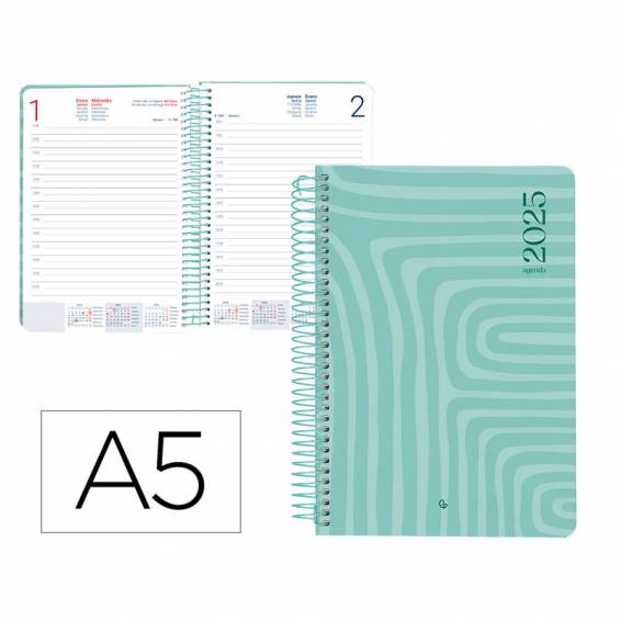 Agenda espiral liderpapel syro s a5 2025 día página color turquesa papel 60 gr - 