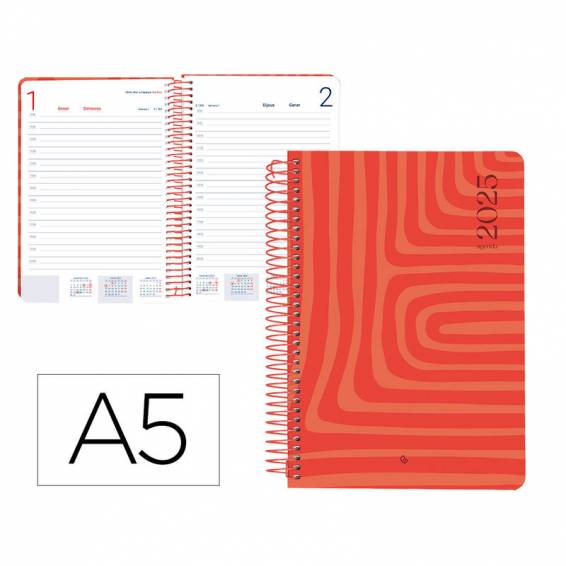 Agenda espiral liderpapel syro s a5 2025 día página color rojo papel 60 gr catalan - 