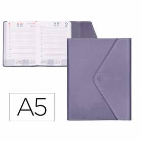 Agenda encuadernada liderpapel psara a5 2025 día página color violeta papel 70 gr - 