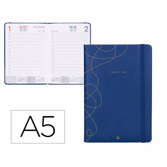 Agenda encuadernada liderpapel efira a5 2025 día página color azul papel 70 gr - 