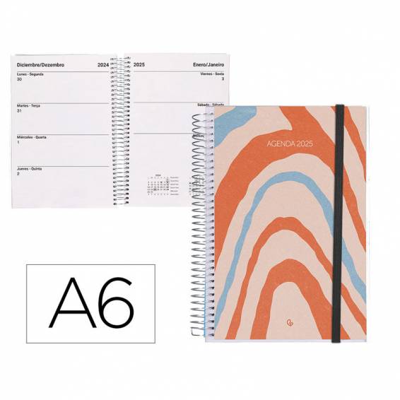 Agenda encuadernada liderpapel tinos a6 2025 semana vista personalizable papel 70 gr - 