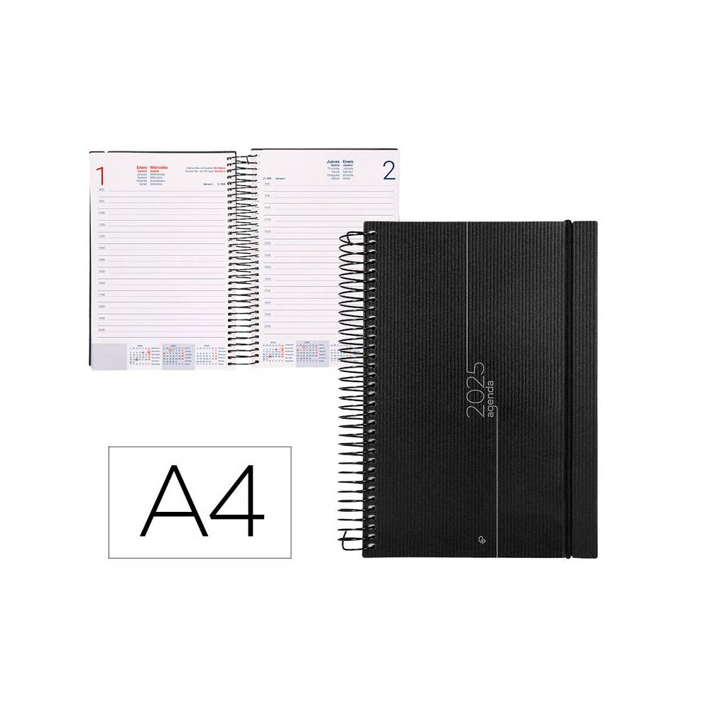 Agenda encuadernada liderpapel olbia a4 2025 día página color negro papel 60 gr - 