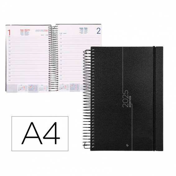 Agenda encuadernada liderpapel olbia a4 2025 día página color negro papel 60 gr - 