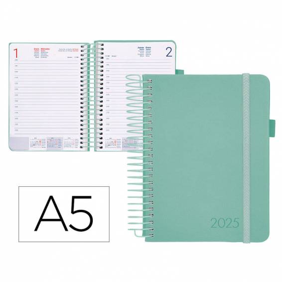 Agenda encuadernada liderpapel neon a5 2025 día página color verde papel 70 gr - 