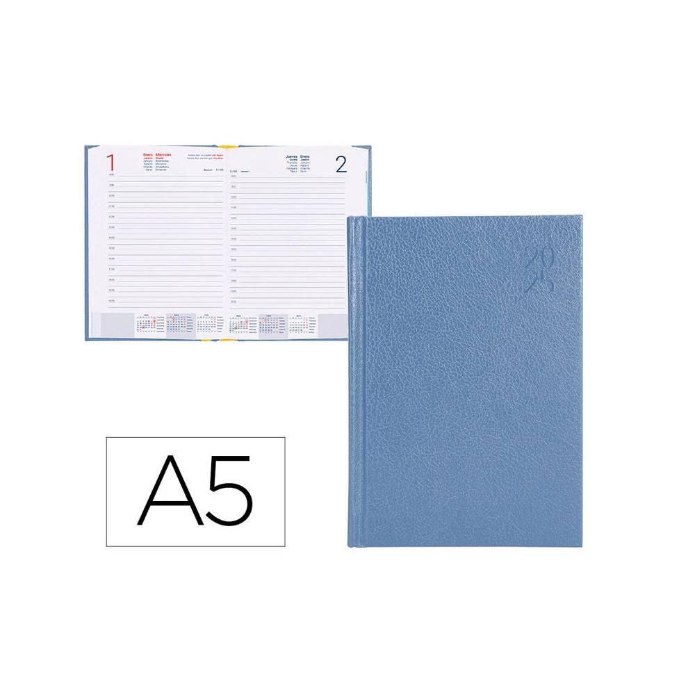 Agenda encuadernada liderpapel corfu a5 2025 día página color azul claro papel 60 gr - 