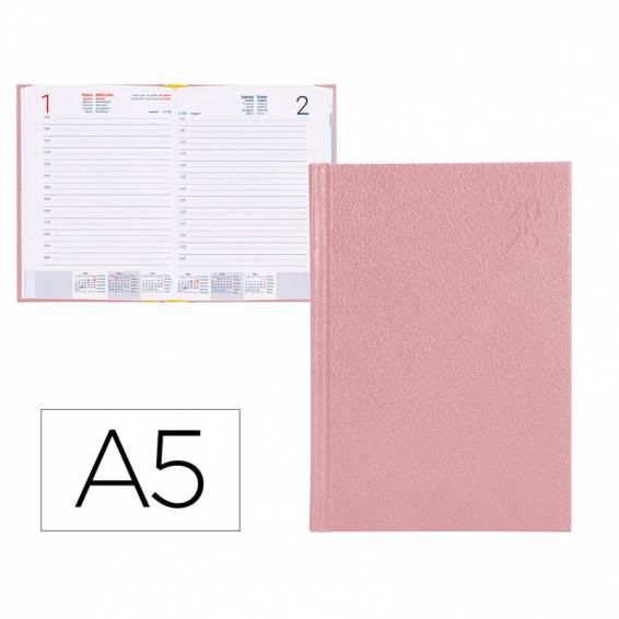 Agenda encuadernada liderpapel corfu a5 2025 día página color rosa nude papel 60 gr - 