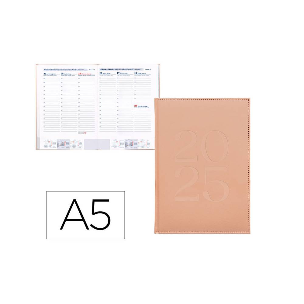 Agenda encuadernada liderpapel creta a5 2025 semana vista color rosa nude papel 70 gr - 