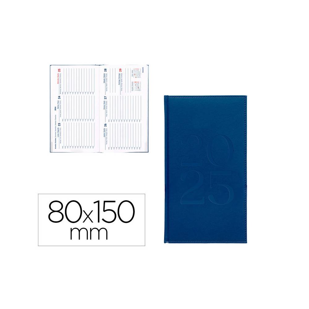 Agenda encuadernada liderpapel creta 80 x 150 2025 semana vista azul papel 70 gr - 