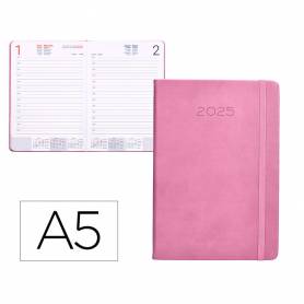 Agenda encuadernada liderpapel mykonos a5 2025 día página color rosa papel 70 gr - 