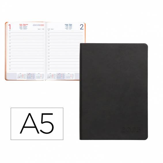 Agenda encuadernada liderpapel sifnos a5 2025 día página color naranja papel 70 gr - 