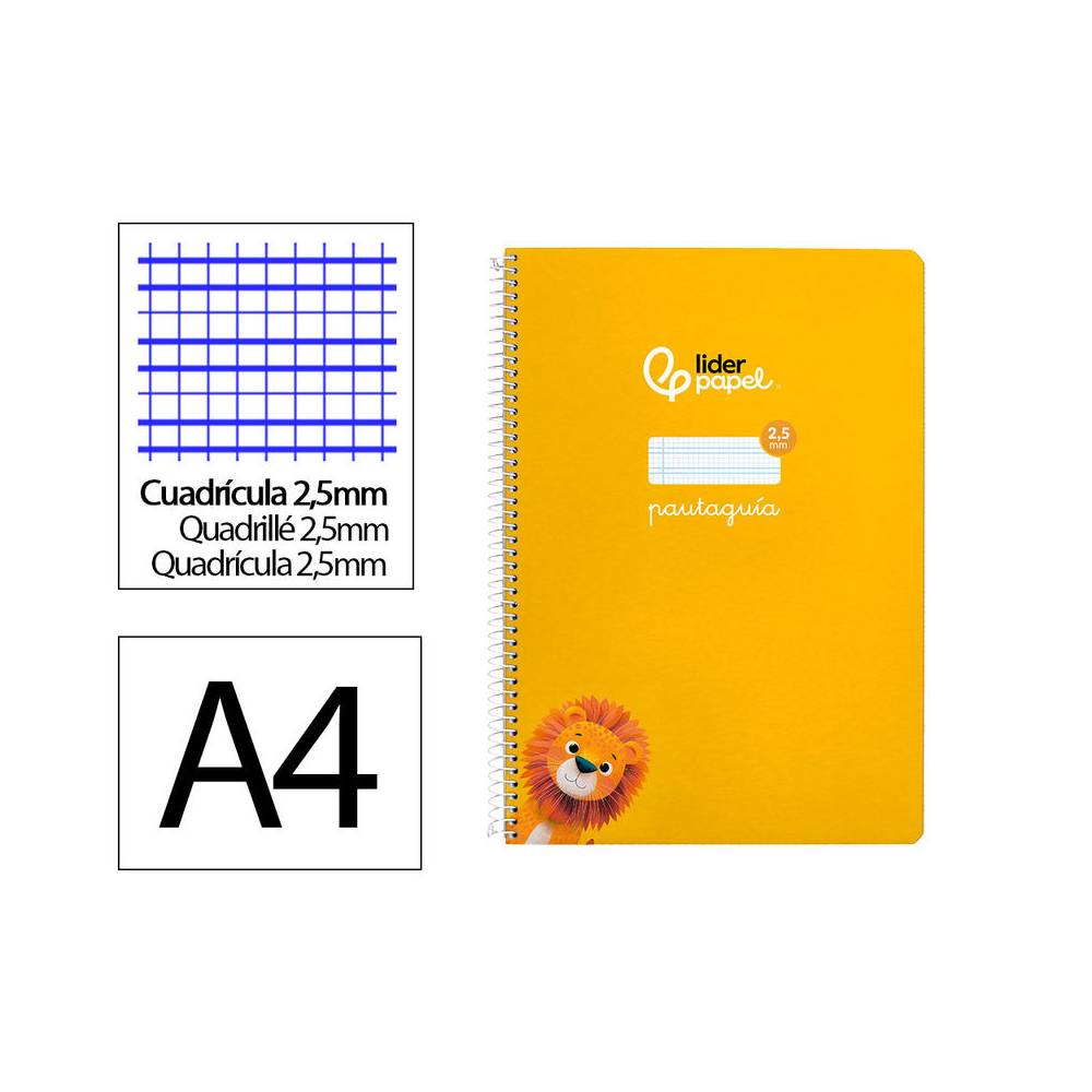 Cuaderno espiral liderpapel di n a4 pautaguia tapa dura 80h 90 gr cuadro pautado 2,5mm color amarillo - BF124