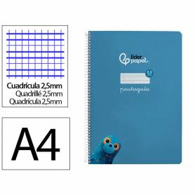 Cuaderno espiral liderpapel di n a4 pautaguia tapa dura 80h 90 gr cuadro pautado 2,5mm color azul - BF125