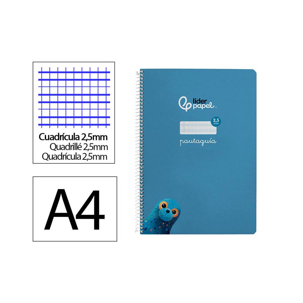 Cuaderno espiral liderpapel di n a4 pautaguia tapa dura 80h 90 gr cuadro pautado 2,5mm color azul - BF125