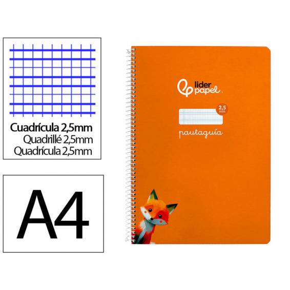 Cuaderno espiral liderpapel di n a4 pautaguia tapa dura 80h 90 gr cuadro pautado 2,5mm color naranja - BF127