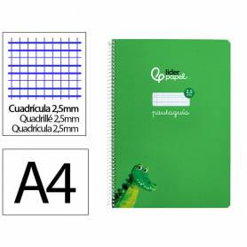 Cuaderno espiral liderpapel di n a4 pautaguia tapa dura 80h 90 gr cuadro pautado 2,5mm color verde - BF129