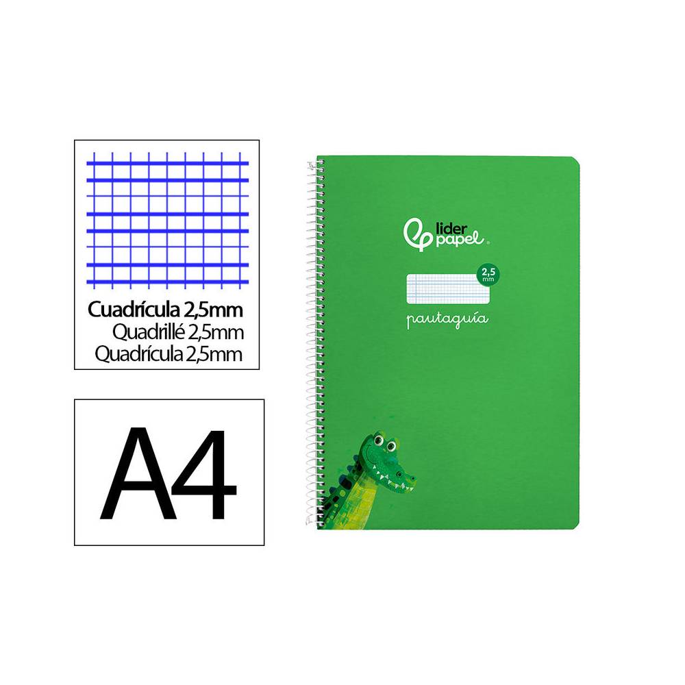 Cuaderno espiral liderpapel di n a4 pautaguia tapa dura 80h 90 gr cuadro pautado 2,5mm color verde - BF129