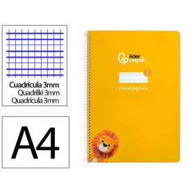 Cuaderno espiral liderpapel di n a4 pautaguia tapa dura 80h 90 gr cuadro pautado 3mm color amarillo - BF130