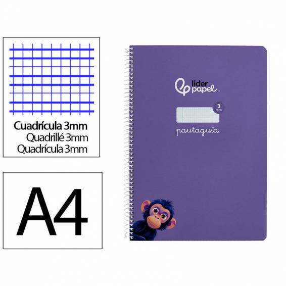 Cuaderno espiral liderpapel di n a4 pautaguia tapa dura 80h 90 gr cuadro pautado 3mm color lila - BF132