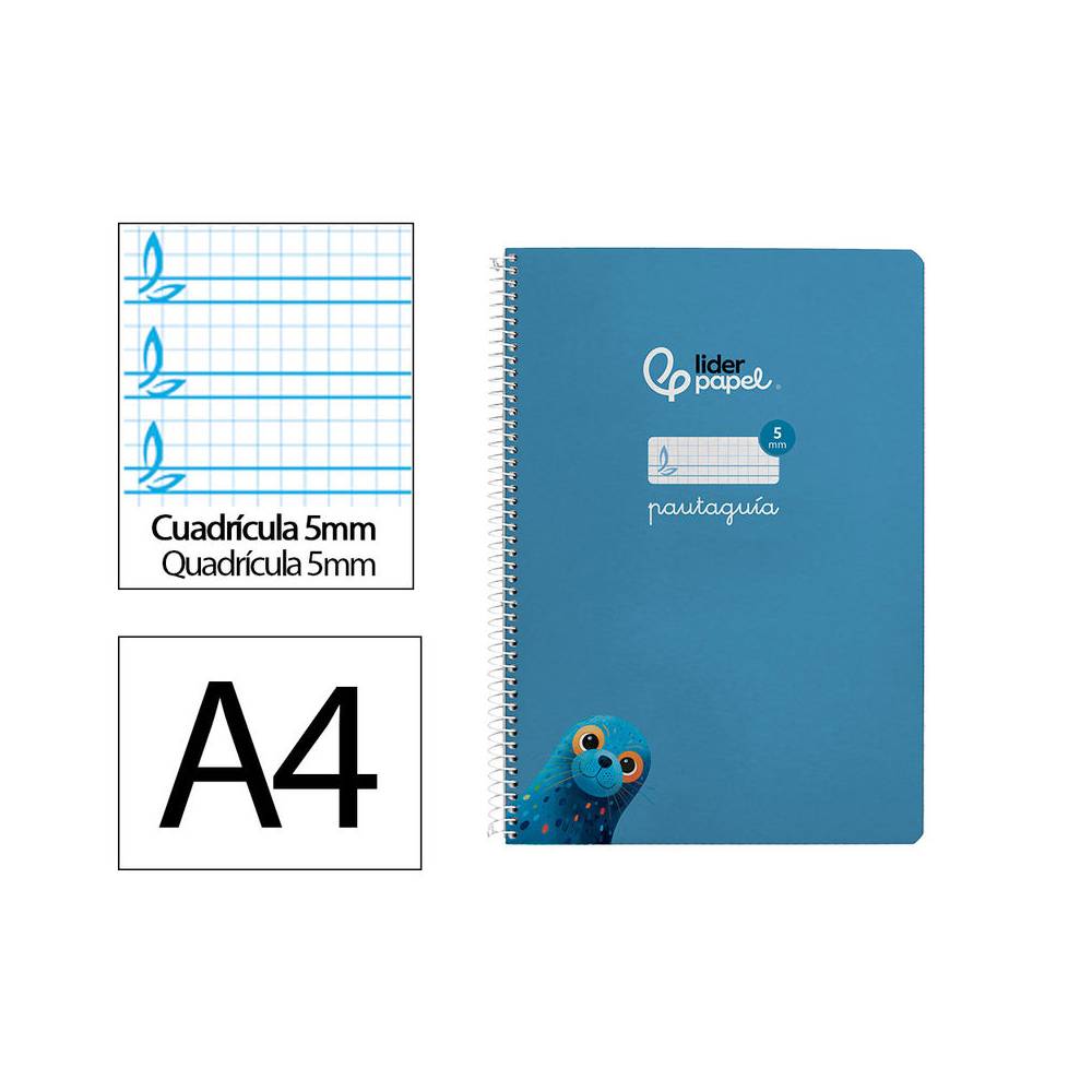 Cuaderno espiral liderpapel di n a4 pautaguia tapa dura 80h 90 gr cuadro pautado 5mm color azul - BF143