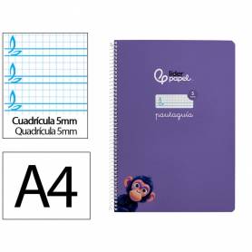 Cuaderno espiral liderpapel di n a4 pautaguia tapa dura 80h 90 gr cuadro pautado 5mm color lila - BF144