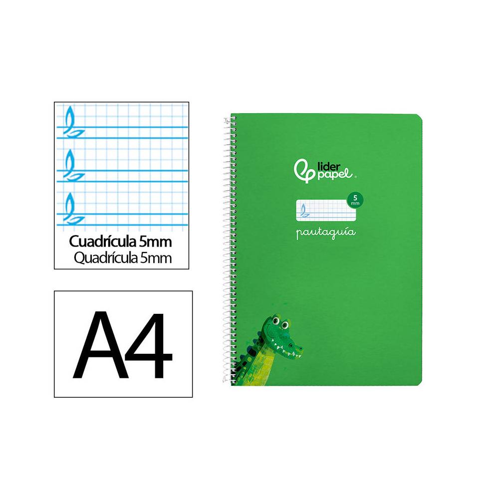 Cuaderno espiral liderpapel di n a4 pautaguia tapa dura 80h 90 gr cuadro pautado 5mm color verde - BF147