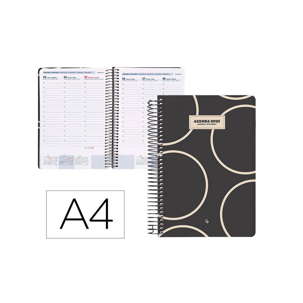 Agenda espiral liderpapel clas sic a4 2025 dia pagina blanc o y negro 2 papel 70 gr - 