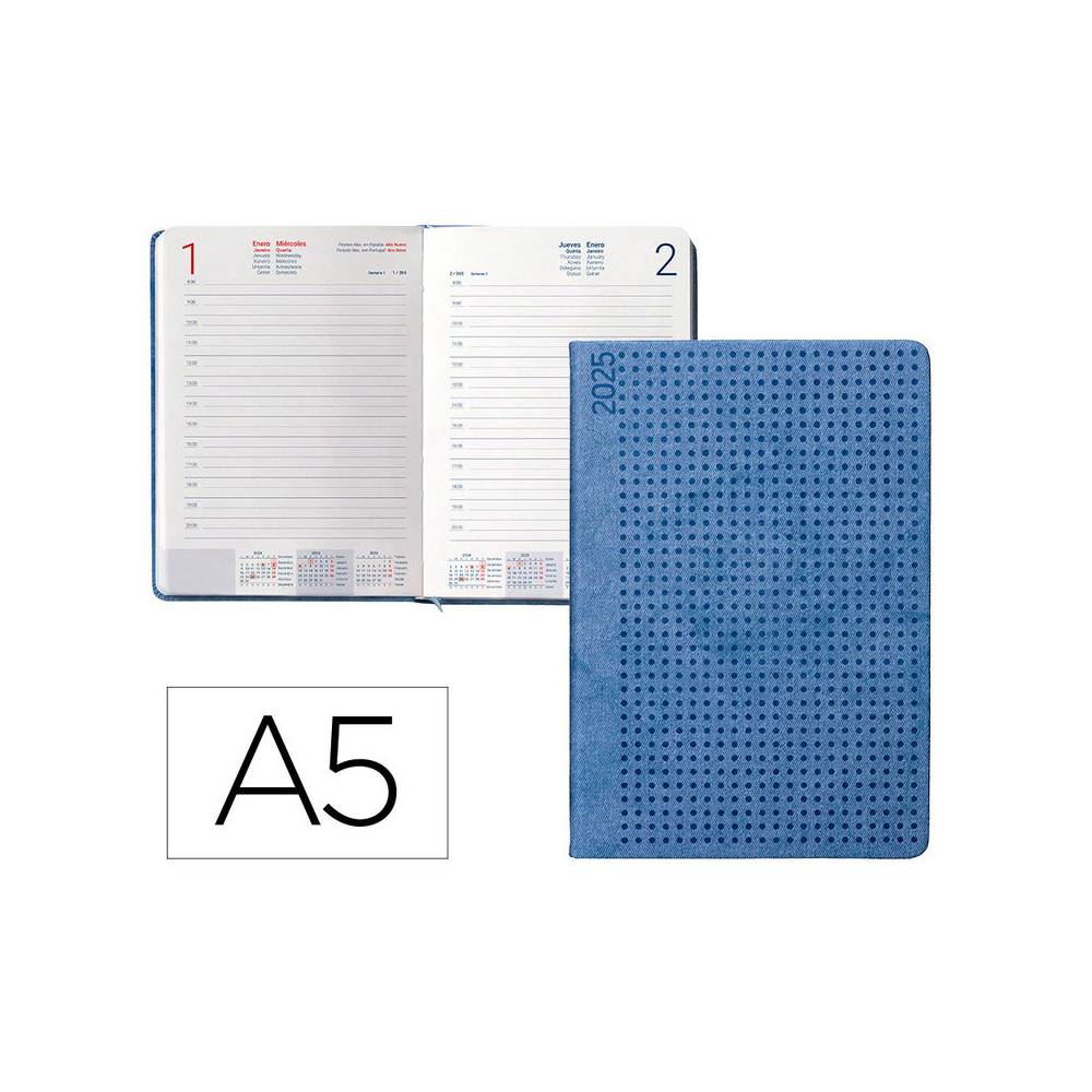 Agenda encuadernada liderpapel anafi a5 2025 día página color azul papel 70 gr - 