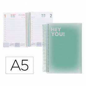 Agenda espiral liderpapel gazi a5 2025 día página color verde papel 70 gr