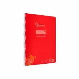 Cuaderno espiral liderpapel din a4 pautaguia tapa plastico80h 90gr cuadro pautado 3mm con margen color rojo - BE34