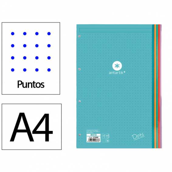 Recambio liderpapel antartik dots a4 100 hojas 90g m2 rayado puntos 4 taladros bandas de 5 colores - RX13