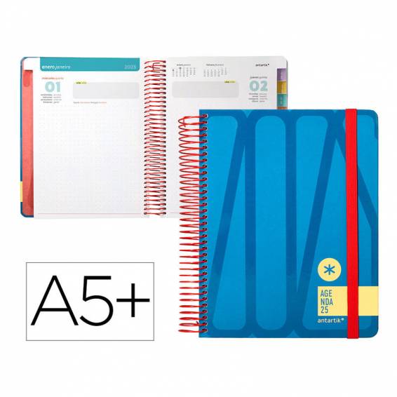 Agenda espiral antartik bold a5+ 2025 dia pagina color azul papel 80 gr - 